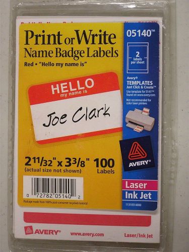Avery® Print or Write Name Badge Labels 2-11/32&#034; x 3-3/8&#034; 100ct 05140