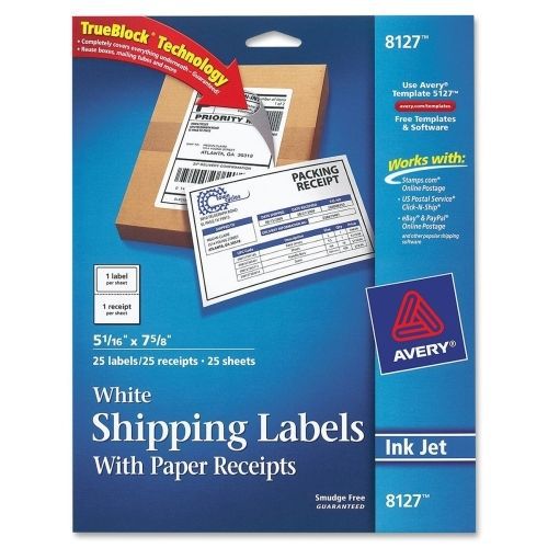 LOT OF 4 Avery Shipping Label with Paper Receipt - 5.06&#034;Wx7.63&#034;L - 25/Pk