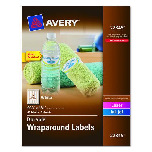 Avery AVE22845 Durable Wraparound Printer Labels, 9-3/4 X 1-1/4, White, 40/Pack