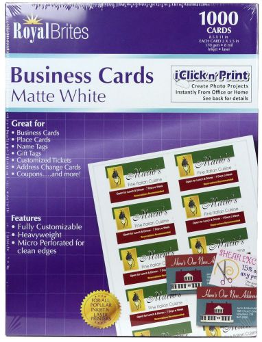 Royal Brites 1000ct. Business Cards White 8.5x11 Scored Card Stock  New