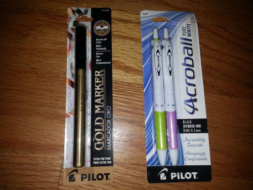 NEW Pilot Acroball Pen &amp; Pilot Gold Metallic Extra-Fine Creative Marker Permanen
