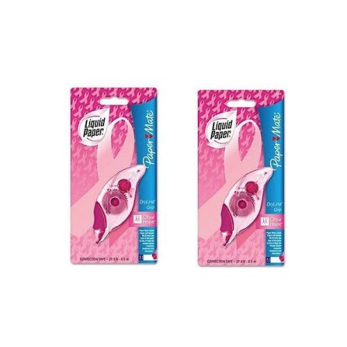 Total of TWO! Pink Ribbon Liquid Paper PaperMate Dryline Grip Correction Tape