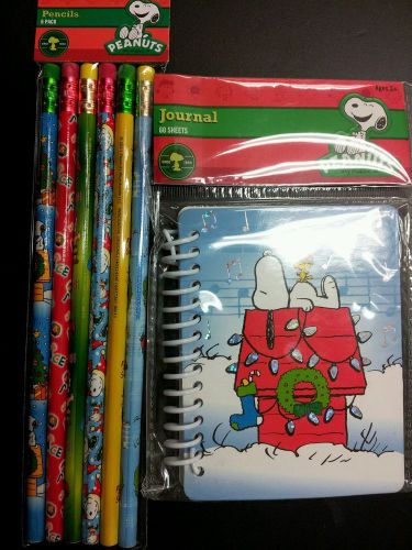 New Package of 6 Snoopy Christmas Pencils and small Snoopy Christmas journal