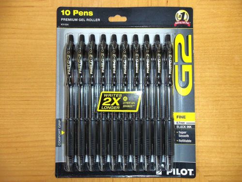 10  G2 Pilot Gel Ink Black Fine Point (0.7) Rolling Ball Pens
