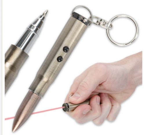 Realistic Bullet Black Ink Pen, Laser, Pointer, LED Light Keychain Cat Toy