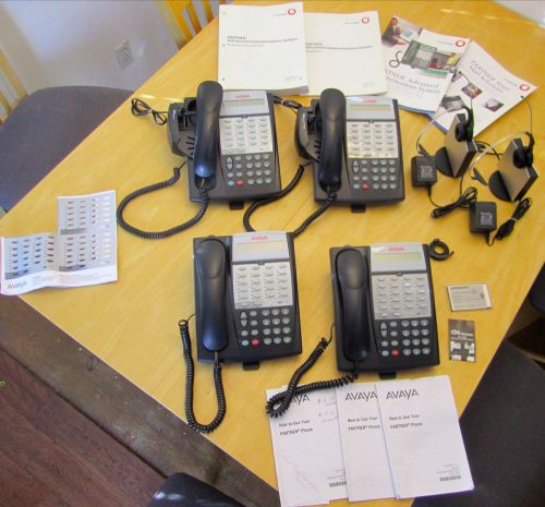 Avaya Partner 18d Lot of 4 + 2 Handset Lifters 2 Headsets w/Chargers