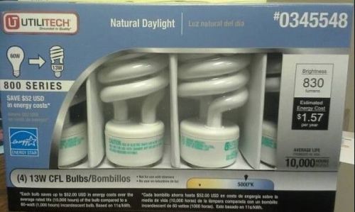Utilitech 4-Pack 13-Watt (60W) Spiral Medium Base Daylight (5000K) CFL Bulbs