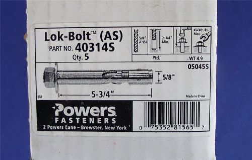 5 Powers Lok-Bolts (AS) 5/8 Diameter x 5 3/4 inches Long Brand new Free Shipping