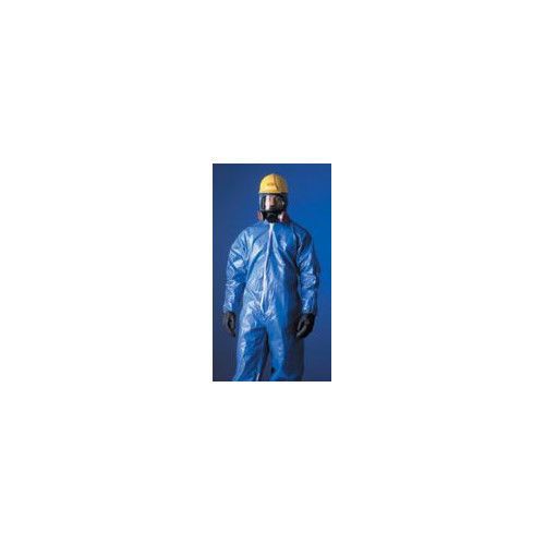 Tychem® cpf1 blue coverall with serged seams front zipper closure and collar for sale