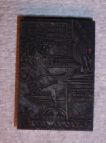 2 7/8&#034; x 2&#034; printing block plate vintage man piano whimsical summer lassitude for sale