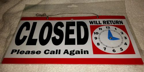 Red Trimed Open Closed Sign with Adjustable Return Time Clock