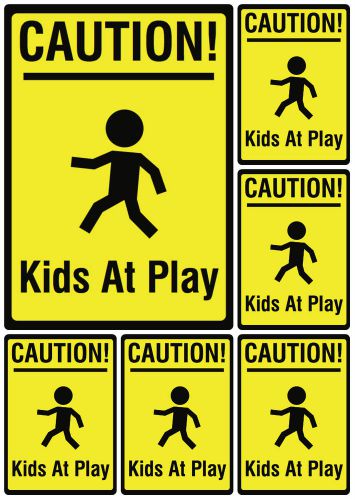 New Caution! Sign Kids At Play Slow Down Kid Saftey Set Of 6 Signs Yellow Inform