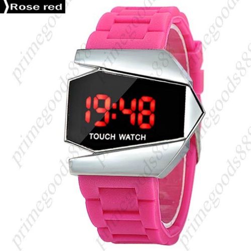 Sport Touch Screen Digital LED Wrist Wristwatch Silicone Band Sports In Rose Red