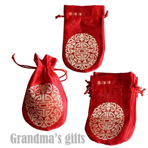 10pcs 5.4x3.5&#034; Red Brocade Pouch Purses Jewelry Coins Gift Bag