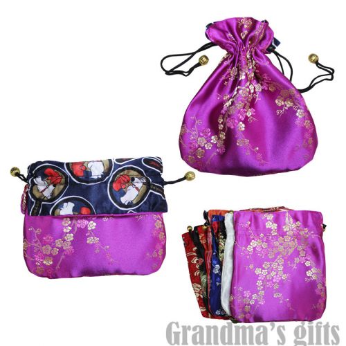 4 pcs 6.7x6&#034; Chinese Folk Brocade Pouch Purses Jewelry Coins Gift Bag(L)