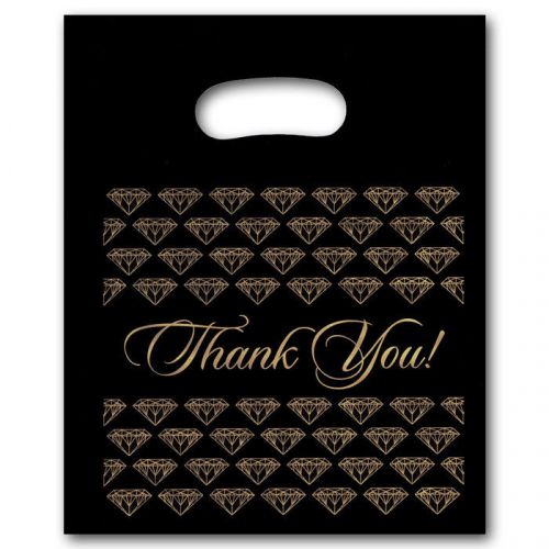 NEW 50/PLASTIC BLACK  jewelry Thank You gift Bag (med)