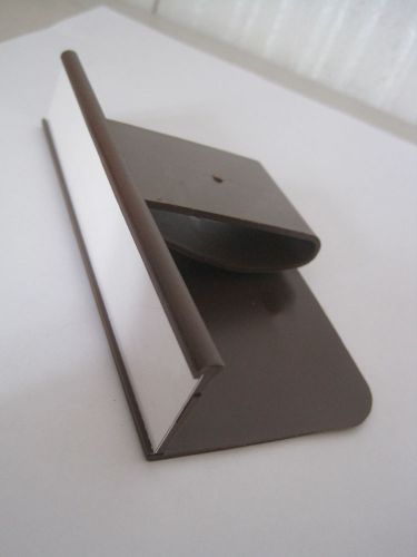 Clip on label holder brown w/ label 4 7/8&#034; x 2 1/4&#034; x 1&#034; fits shelf 3/4&#034; thick for sale