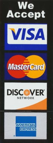 LARGE 4 logo vertical DECAL Visa + MasterCard + Discover + AMEX