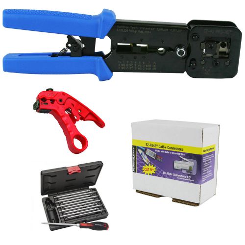Platinum tools 100054 ez-rjpro crimp tool, cat6+ connectors, cutter, tool kit for sale