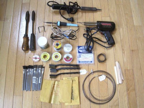 Large lot of vintage soldering irons/guns, solder, flux, copper, brushes &amp; more for sale