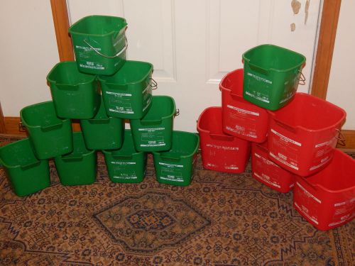 15 - San Jamar Kleen-Pail 5- RED Sanitizing Buckets &amp; 10- GREEN Cleaning Buckets