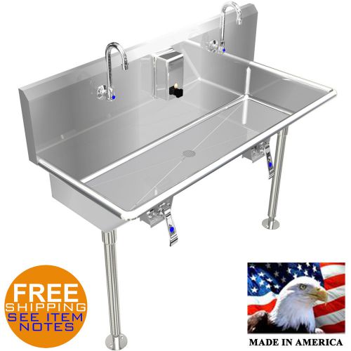 Hand sink 40&#034; 2 users multistation hands free with legs basin lavabo stainless s for sale