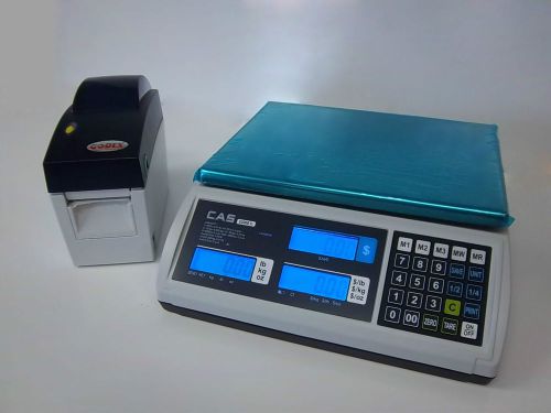 Cas s2000jr 60lb lcd price computing deli meat scale w/godex dt2 label printer for sale