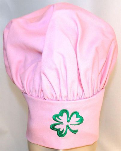Lucky Green Shamrock Clover Chef Hat Pink Child Adjustable Kitchen Monogram NWT
