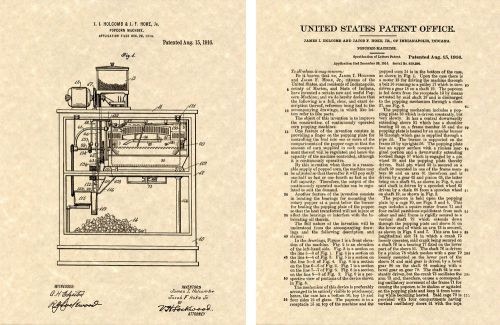 First POPCORN MACHINE US Patent Art Print READY TO FRAME! Vintage 1916 1st Movie