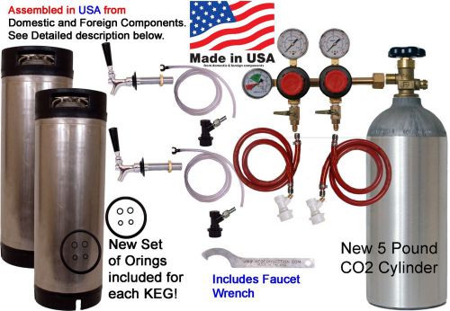 Home brew keg kit 2 tap dual body regulator 2- 5 gallon ball lockkegs 5 poundco2 for sale