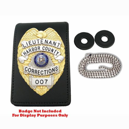 Universal leather badge &amp; id holder neck chain police bail agent cwp security for sale