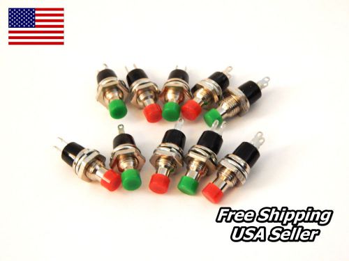 10 NEW LOT RED  GREEN 7MM MOMENTARY DPDT PUSH BUTTON SWITCH LOT MINI USA SELLER