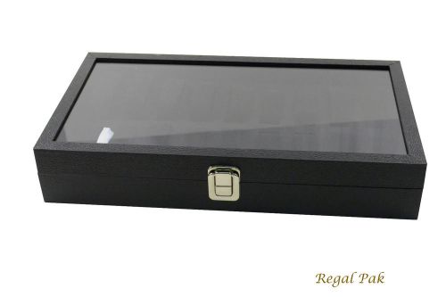 Jewelry Gemstone Showcase Display Case Glass Top Portable Travel Box Black