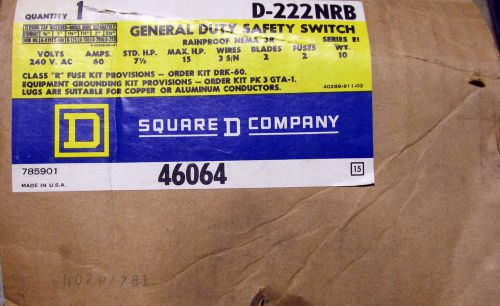 Square D 60 Amp Safety Switch D222NRB Fusible 240volt - NIB new in box 3R