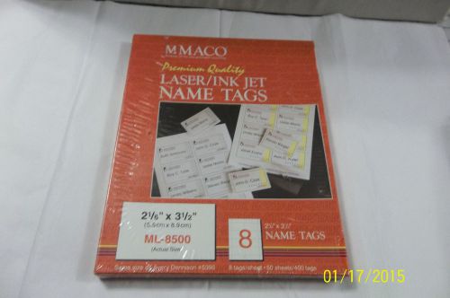 MACO Laser/Inkjet Name Tags, Premium Quality, 50 Sheets, 400 Tags, NIB