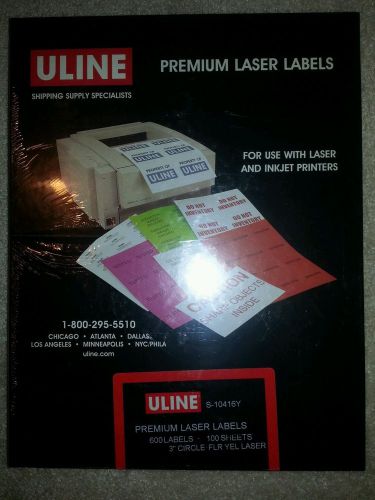 Uline S-10416Y, 3&#034; Circle-FLR Yellow, 6 Labels Per Sheet, 600 Label Per Box