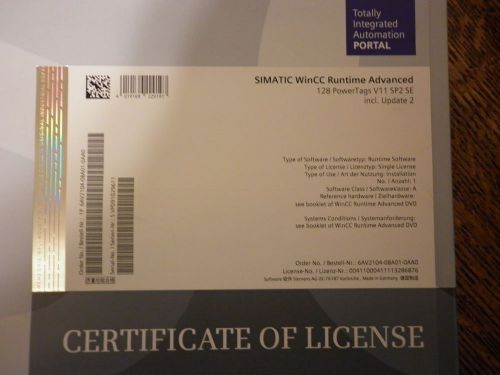 Siemens Simatic WinCC Runtime Advanced 6AV2104-0BA01-0AA0 V11 w/key
