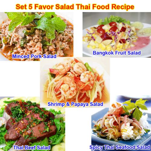 Set 5 Delicious Favor Salad Thai Food Recipe Asian Dishes Cooking Menu Homemade