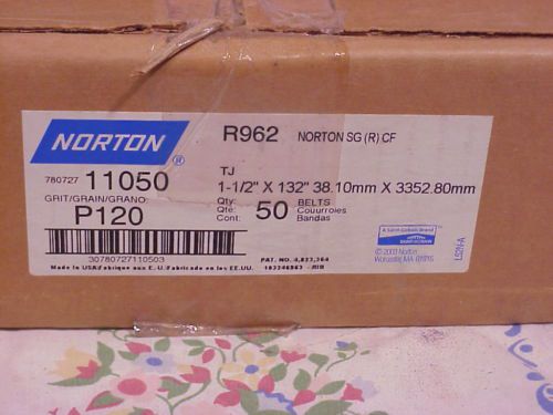 Lot of 50 Norton Sanding Belts, 1-1/2&#034; X 132&#034; P120 Grit R962 38.10mm x 3352.80mm