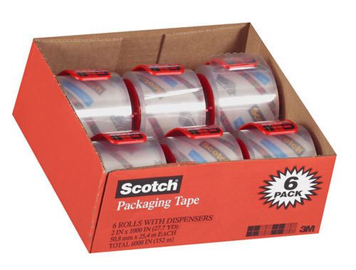 Scotch 3850 shipping packaging tape - 2&#034; x 27.7 yds. - 6 rolls / dispensers new for sale