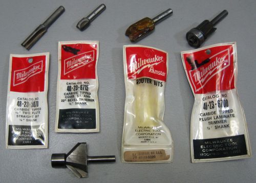 5 ~ Milwaukee CARBIDE ROUTER BIT &amp; LAMINATE TRIMMER BITS Assorted Made in USA.