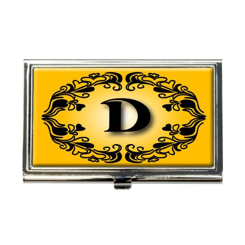Elegant Letter D Initial Fancy Gold Black Business Credit Card Holder Case