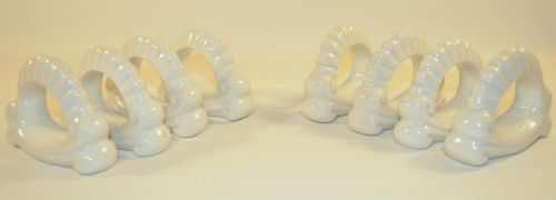 Set of 8 Ceramic White Napkin Holder Ring Shell
