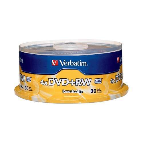 Verbatim Rewriteable DVD+RW - 30pk Spindle, 4X Speed (95137) 94834