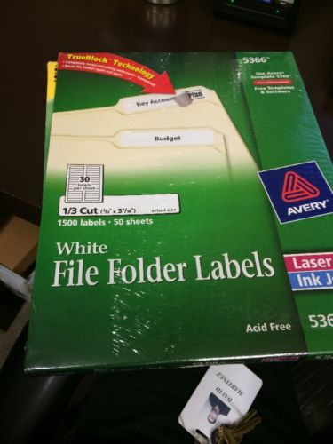 Avery 1/3 Tab File Folder Lables Laser or Inkjet, White 1,500 ct AVE5366
