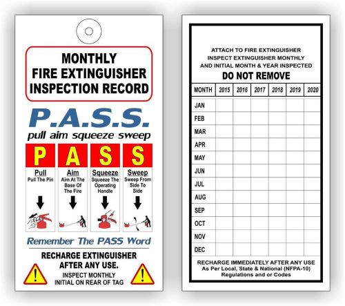 (12) FIRE EXTINGUISHER MONTHLY INSPECTION TAGS (6 YEARS) NFPA - OSHA - SAFETY