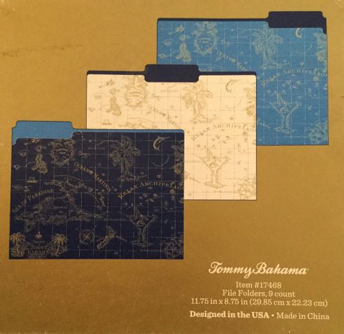 TOMMY BAHAMA File folders 9 count Travel Nautical Charts Maps Blue &amp; White NIP