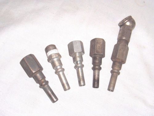 #607 - LOT OF 5 L-STYLE AIR COUPLERS, PLUS VINTAGE BALL CHUCK - LONG SNOUT TYPE