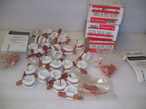 ( 26 ) AMTROL INSO-GLIDE CLIPS 1/2&#034; TUBE PIPE HANGERS W/ COPPER CLAD NAILS