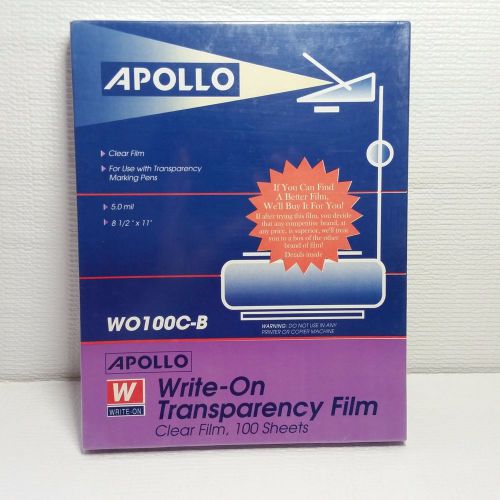 Apollo Write-On Transparency Film WO100C-B Clear 100 Sheets